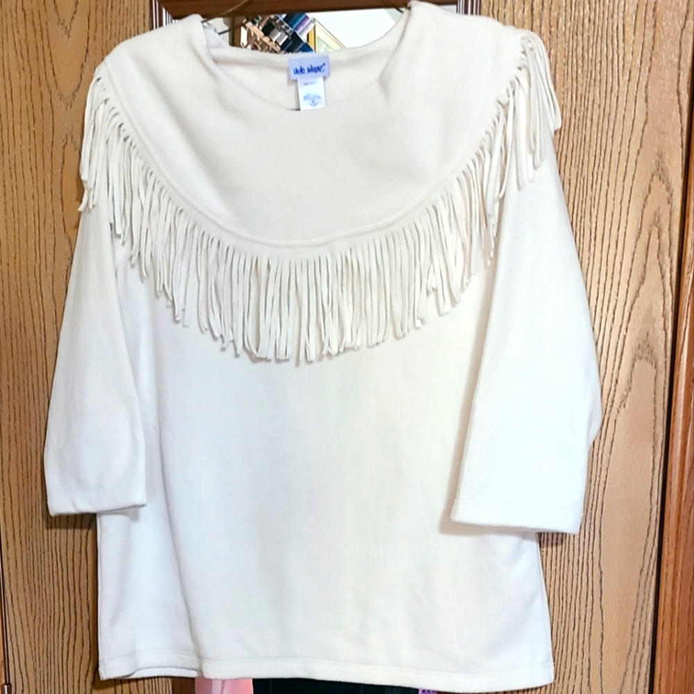 VICKI WAYNE WOMEN'S SIZE MEDIUM FRINGED 3/4 SLEEVE TUNIC